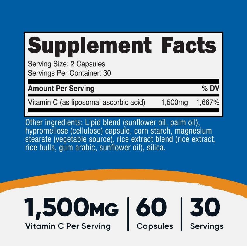 Nutricost Liposomal Vitamin C (1500mg), 60 Capsules.