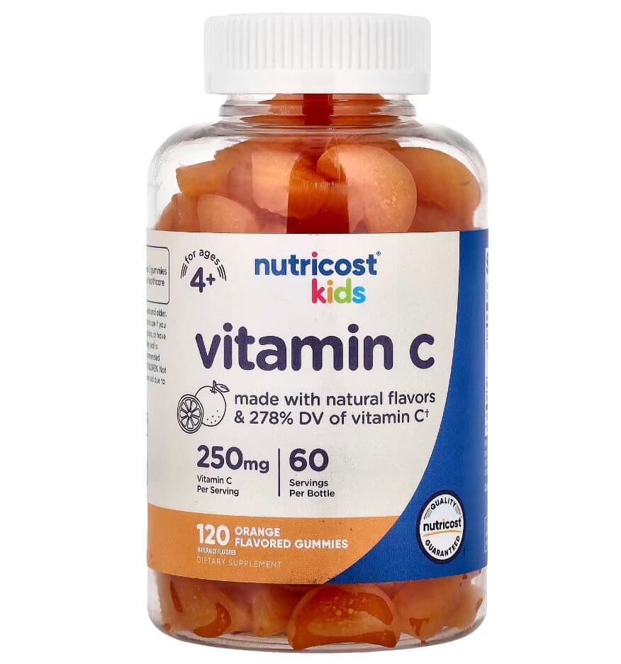 Nutricost Kids Vitamin C Gummies (Ages 4+), Orange, 120 Gummies.