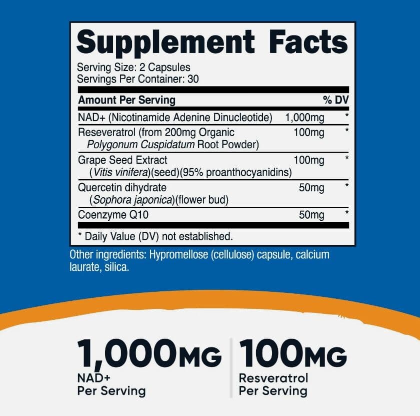 Nutricost NAD+ (1000mg) with Resveratrol (100mg) 60caps